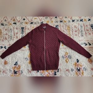 ASOS Burgundy Heavy Knit Zip-Up Sweater Size Small